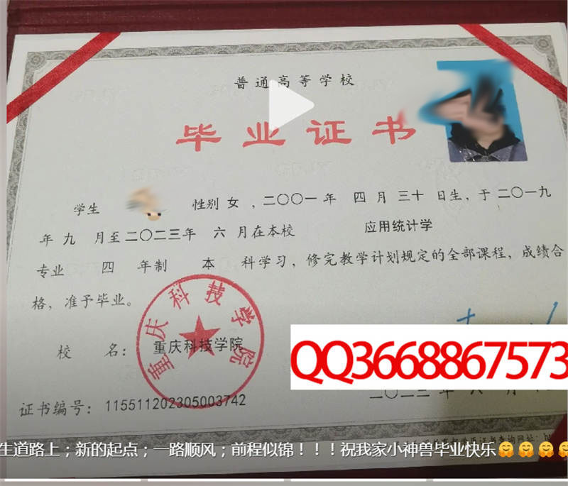重庆科技大学2023年毕业证样本