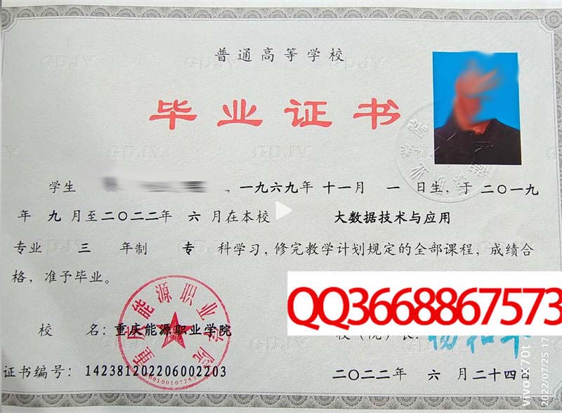 重庆能源职业学院2022年毕业证样本