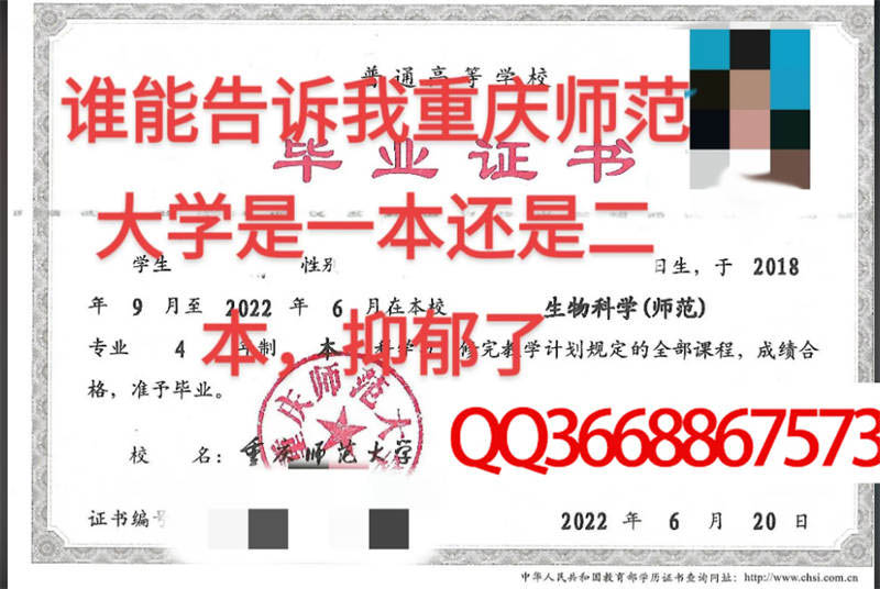 重重庆师范大学2022年毕业证样本