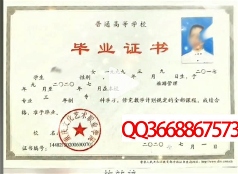 重庆文化艺术职业学院2020年毕业证样本