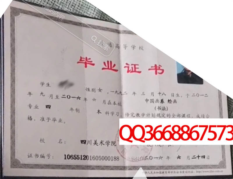 四川美术学院2016年毕业证样本