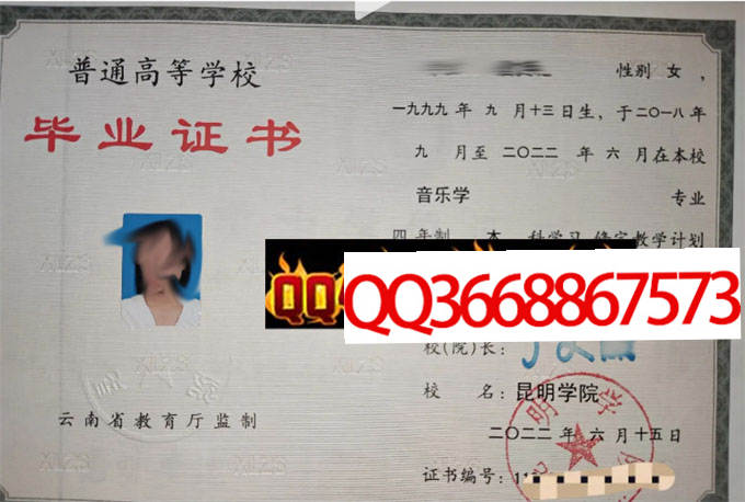 昆明学院2022年毕业证样本